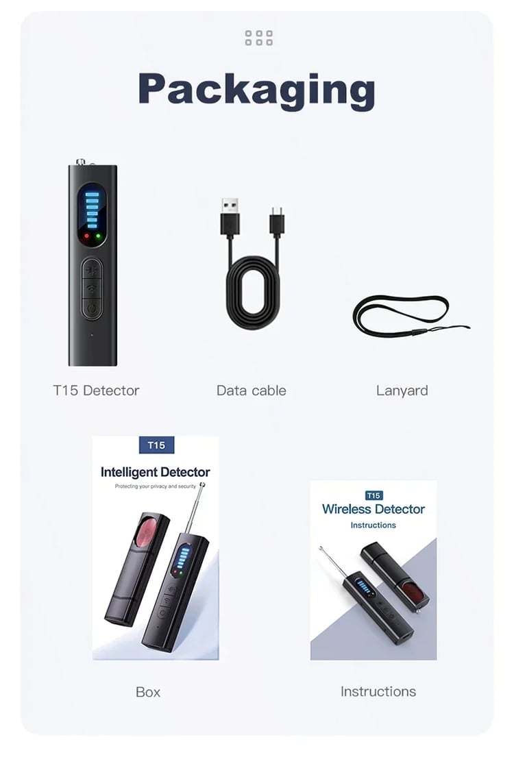 Multi-frequency detector  Professional signal scanner  Spy gadget T15  Wireless bug & camera finder  Personal security device  Portable signal detector