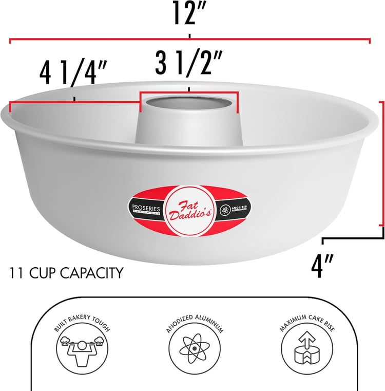 Fat Daddio's RMP-12 Anodized Aluminum Ring Mold Pan, 12 x 4 Inch, Silver