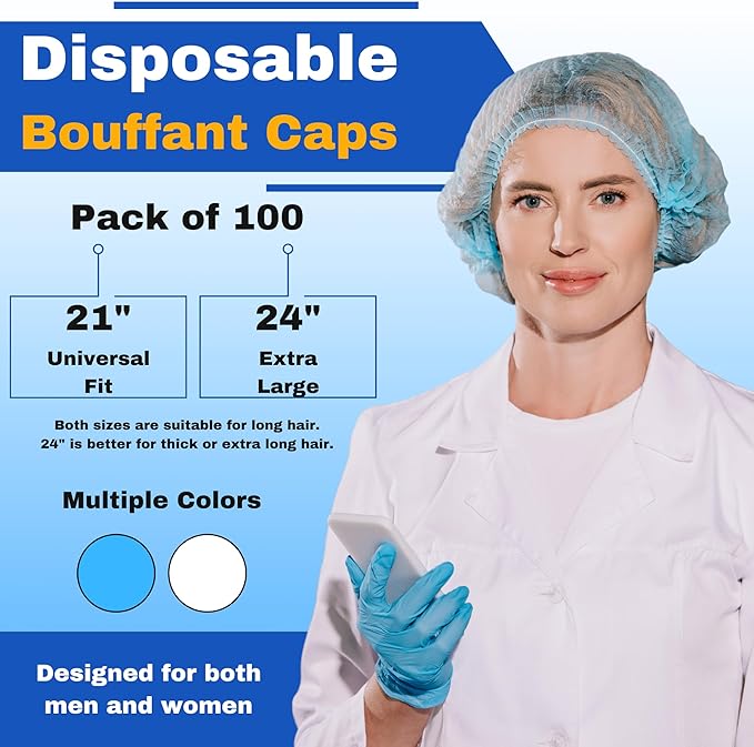FRONTLINE Disposable Hairnets 100 Pack Hair Nets for Food Service Workers Hair Cap Surgical Bouffant