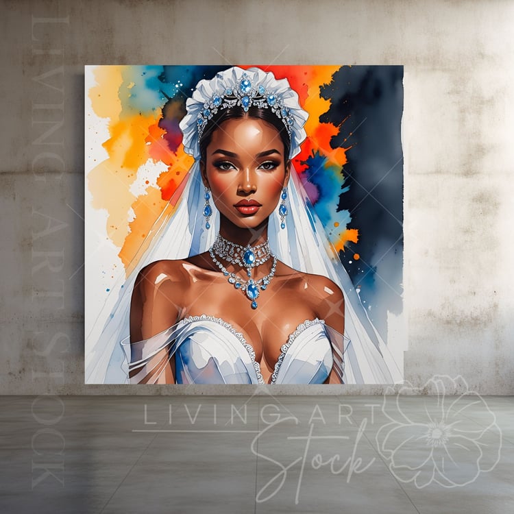 Black woman Bride watercolor Digital Posters
