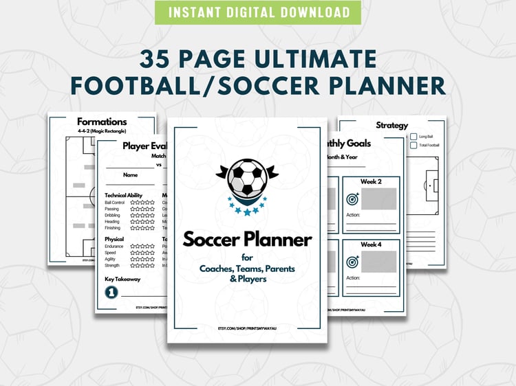 Printable football coaching sheets PDF with soccer formation and lineup planner