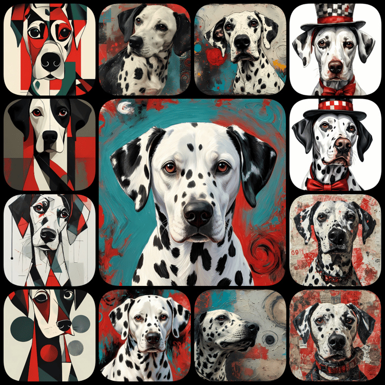 Dalmatian art bundle, Dalmatian clipart, Dalmatian digital download, dog art bundle, Dalmatian wall art, Pop Art Dalmatian, cartoon Dalmatian, cubism dog art, abstract Dalmatian art, vintage Dalmatian images, mixed media dog art, printable Dalmatian image
