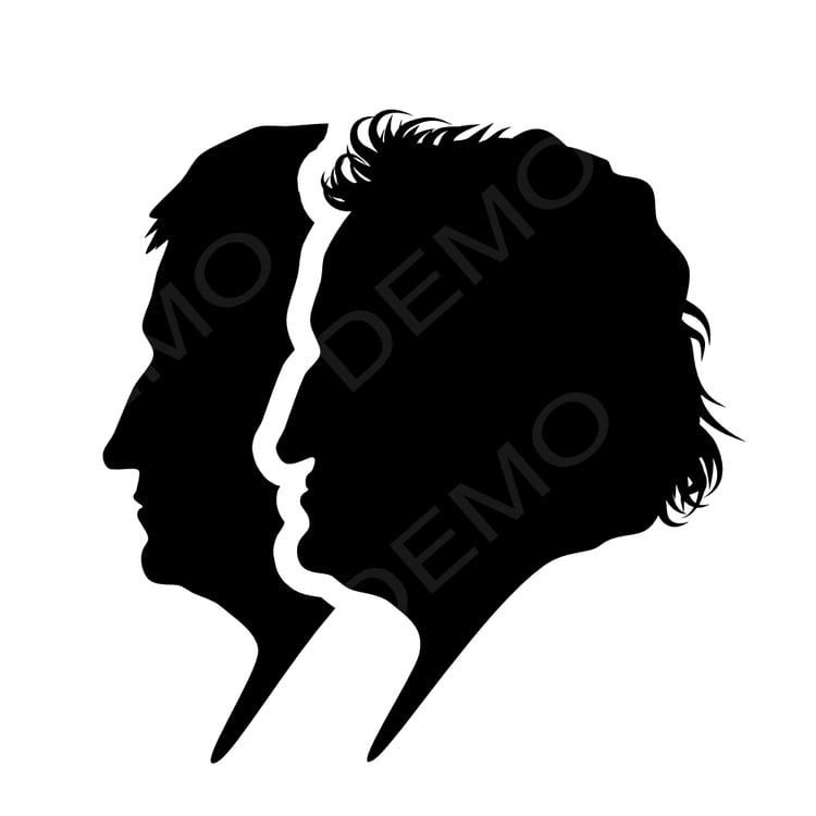 Brothers Grimm portrait, black isolated silhouette