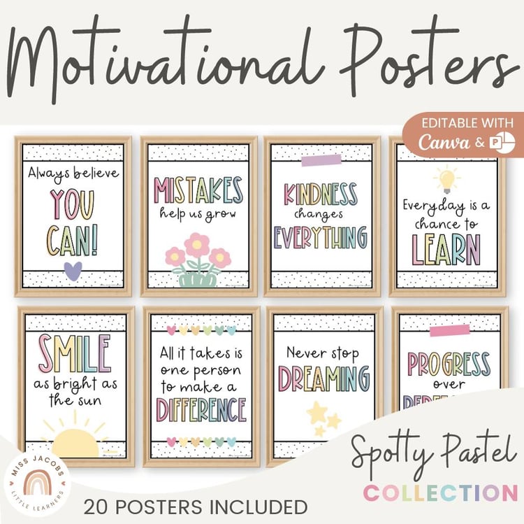 Inspirational Posters | Pastel | Motivational Growth Mindset Bulletin Board