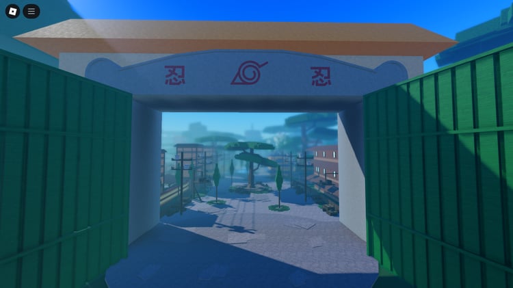 Roblox Hidden Leaf Village aerial view with layered streets