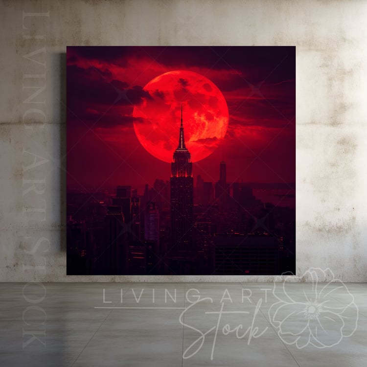 Blood red moon in NYC, Empire State Building