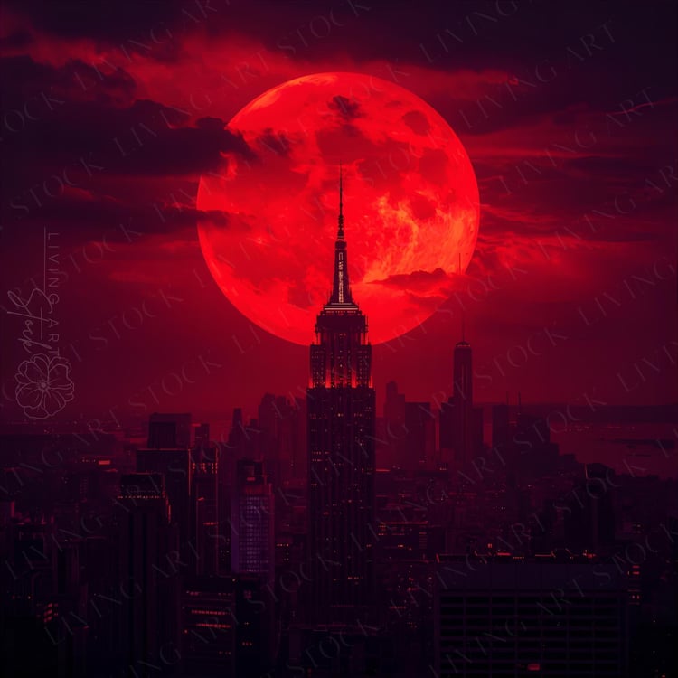 Blood red moon in NYC, Empire State Building