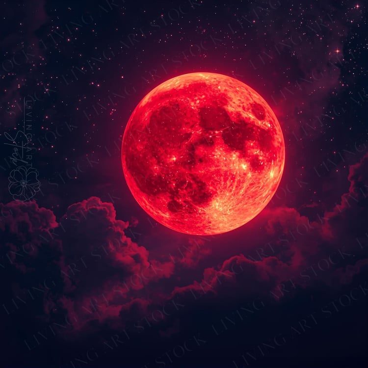 Glowing red moon galaxy phenomenon