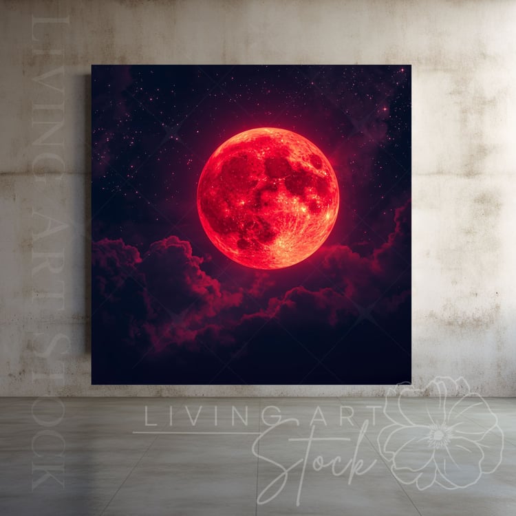 Glowing red moon galaxy phenomenon