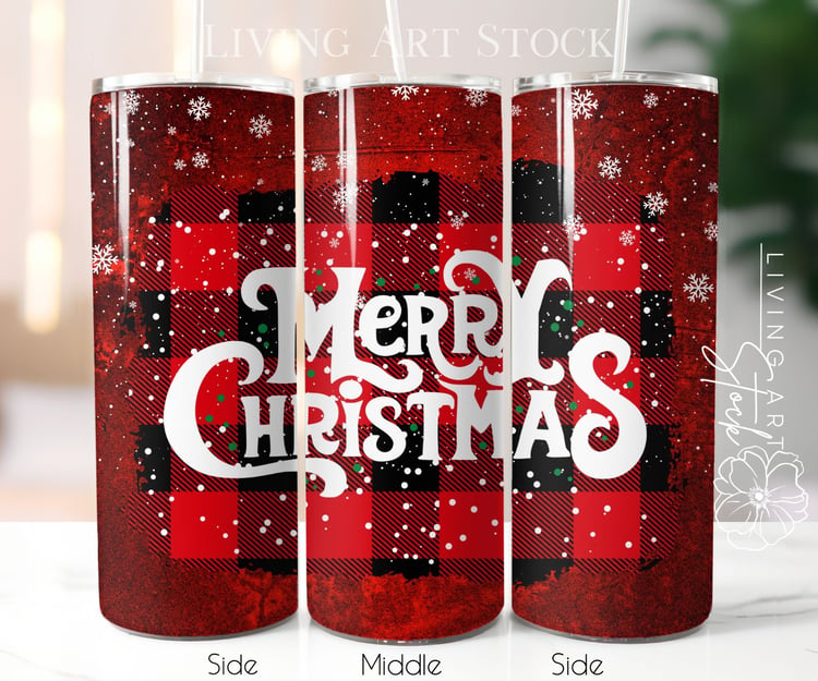 Merry Christmas buffalo plaid tumbler wrap design