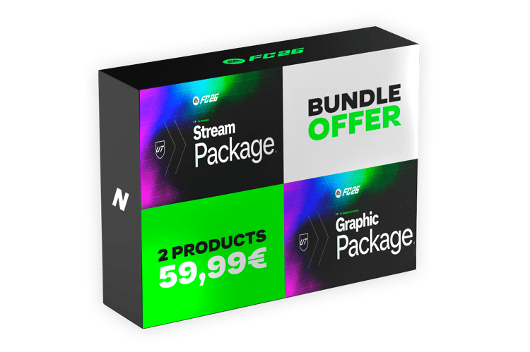 Thumbnail of FC26 Bundle – Stream Pack Premium + Graphic Pack with overlays, scoreboards and 300+ design assets in 4K for FIFA 26 creators.