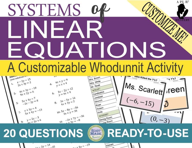 Solving Systems of Linear Equations Mystery Scavenger Hunt PRINT OR DIGITAL