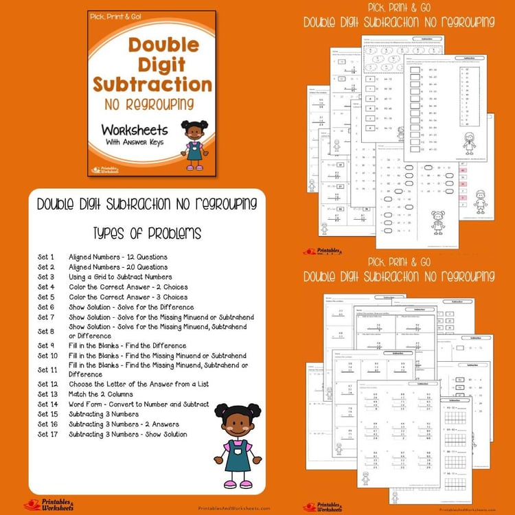Two Digit Subtraction With, Without Regrouping Worksheets