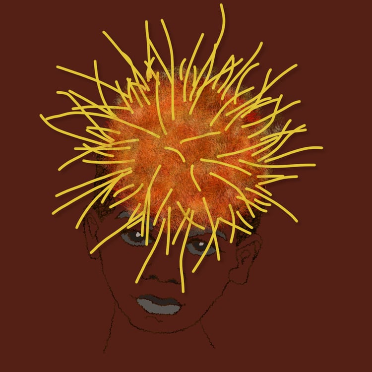 face with bright flower