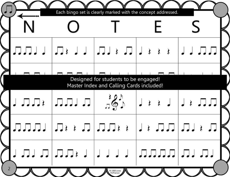 Rhythm Bingo Game for Elementary Music Eighth Notes Quarter Notes Quarter Rest