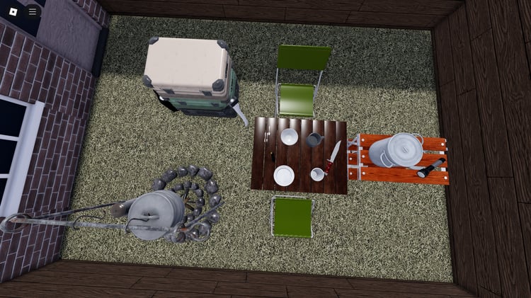 Grill and cooking equipment props in Roblox campsite