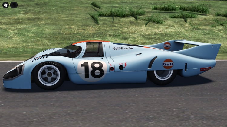Side view of driveable classic race car