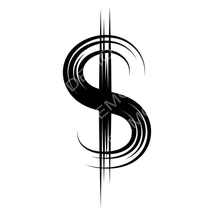 Calligraphy usd Sign, black isolated silhouette