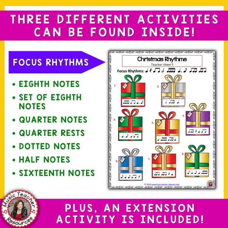 Christmas Music Worksheets - Rhythm and Aural Activities Middle School Music