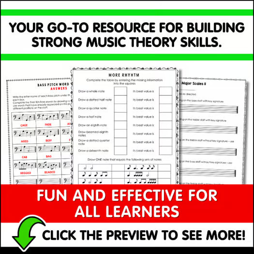Music Theory Worksheets for Middle School Lesson Plans - Quizzes - Sub Plans