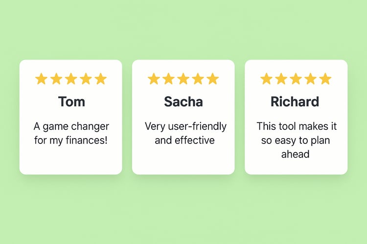 Three customer testimonials proving financial tool effectiveness