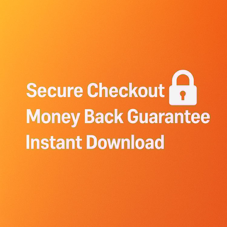 Secure checkout, money back guarantee and instant download banner