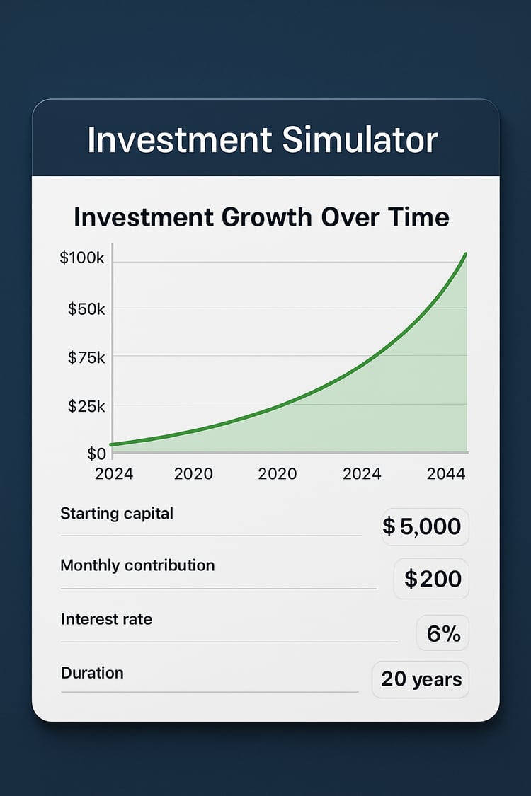 Screenshot of investment calculator showing rising compound interest curve