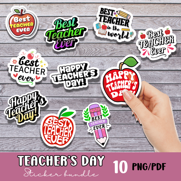 Teacher’s Day printable stickers pack – 10 colorful designs for cards, planners, and teacher gifts