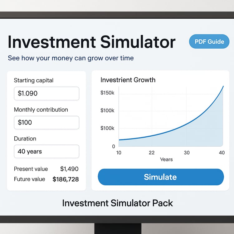 Investment Simulator Pack showing compound interest growth curve