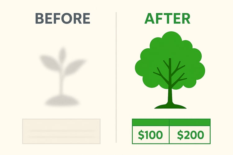 Before and After investment results with compound interest