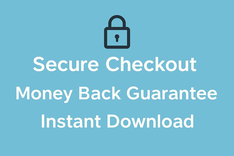 Secure checkout, money back guarantee, instant download banner