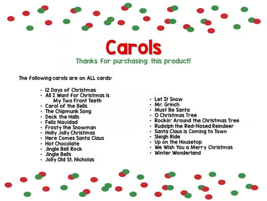 Christmas Carol BINGO (Secular)