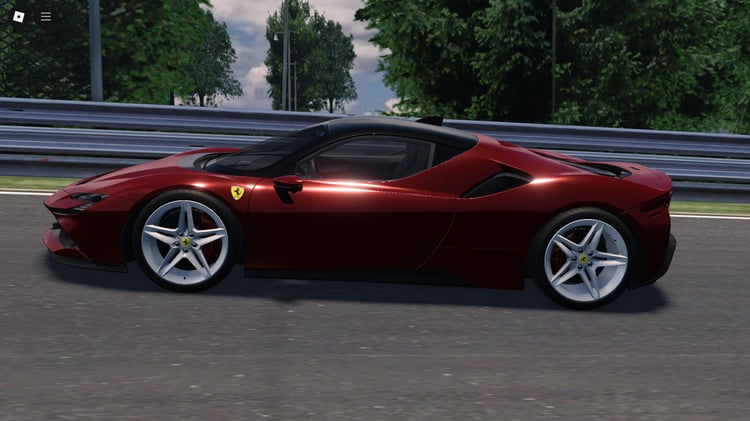 Side profile of Ferrari SF90 Stradale Roblox model
