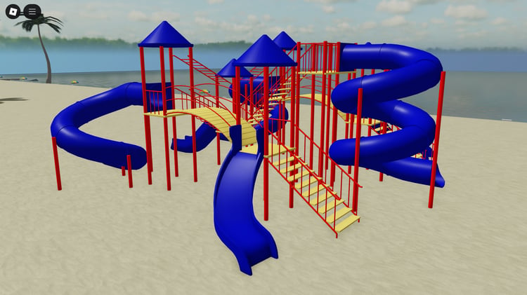 Colorful giant slide with kids in Roblox
