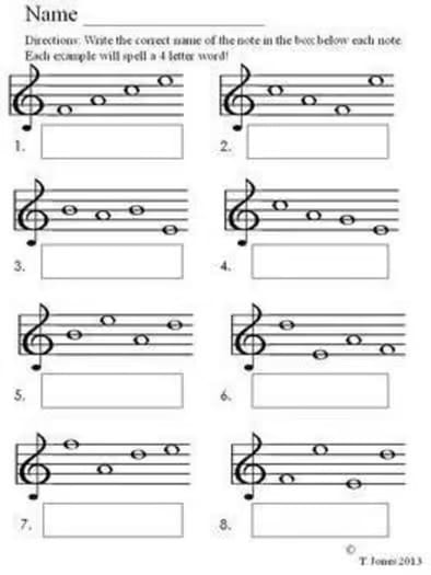 Music Worksheets: Treble Clef Note Reading Music Assessments Lines/Spaces