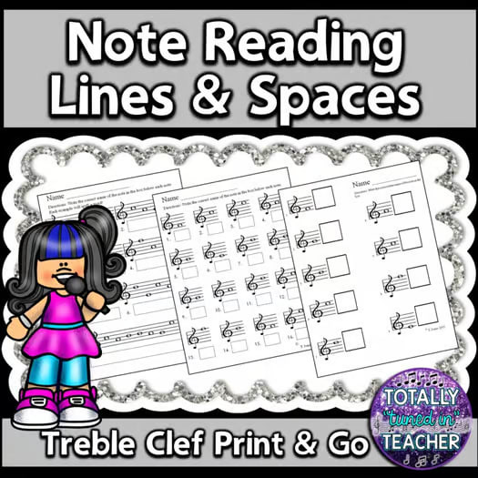 Music Worksheets: Treble Clef Note Reading Music Assessments Lines/Spaces