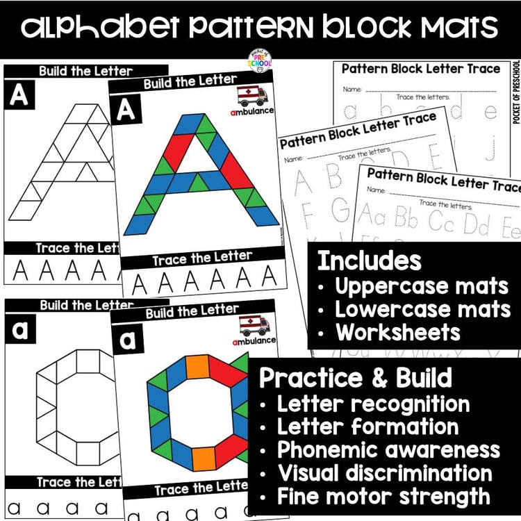 Pattern Block Alphabet Letter Mats - Fine Motor Fun!