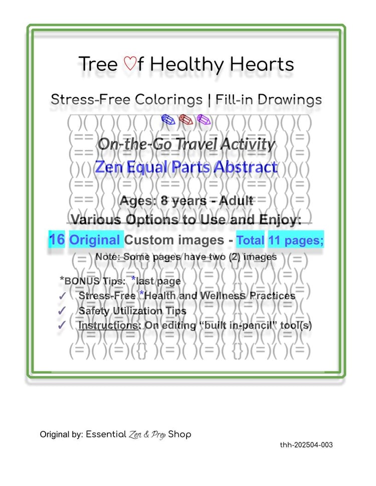 RELAXING COLORING: "Zen Equal Parts ABSTRACT"; 16 CUSTOM IMAGES Stress-Free