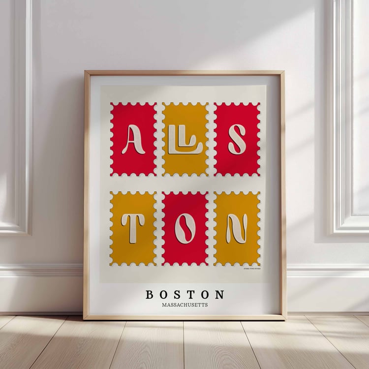 A framed picture of several postage stamps
