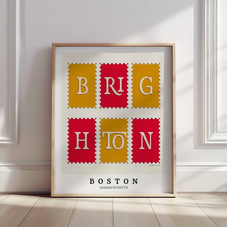 A framed picture of several postage stamps