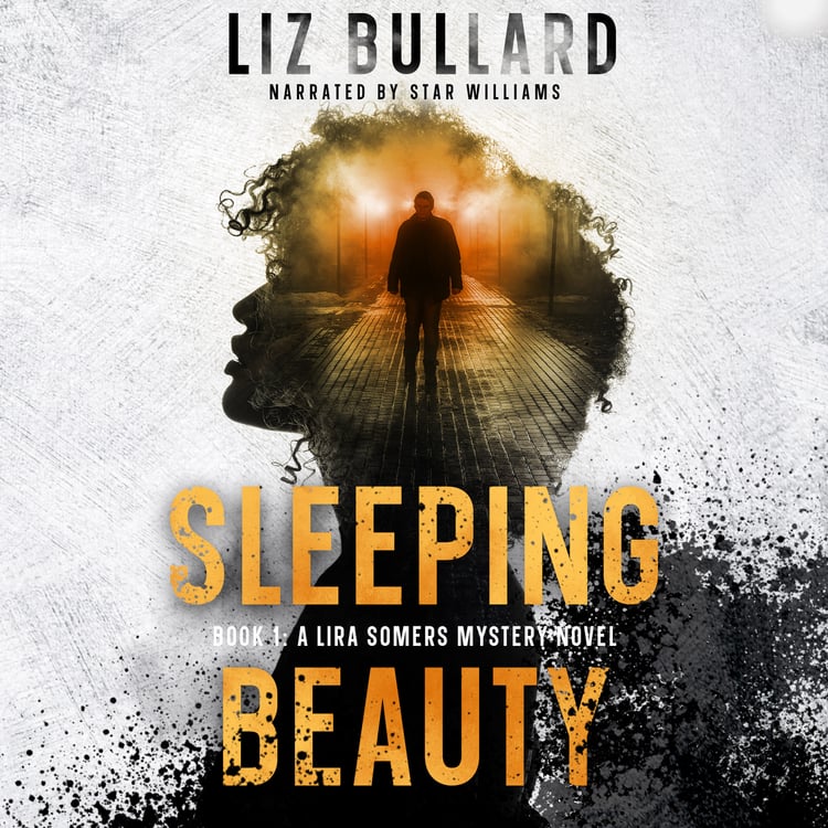 Sleeping Beauty Lira Somers Mystery audiobook cover with moody crime-scene imagery and female sleuth silhouette