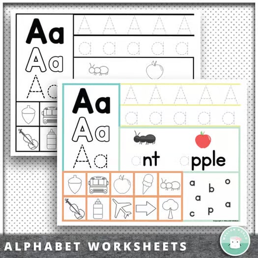 Preschool - Kindergarten Alphabet Recognition Letter Tracing Worksheets