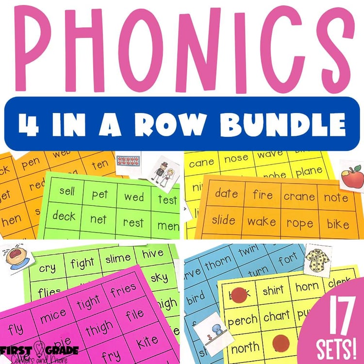 1st grade Phonics Games Bundle - 4 In A Row Decodable Center