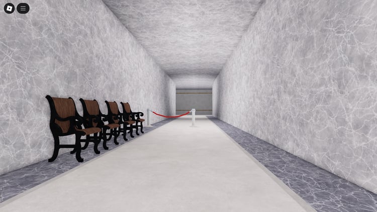 Inside courtroom Roblox environment