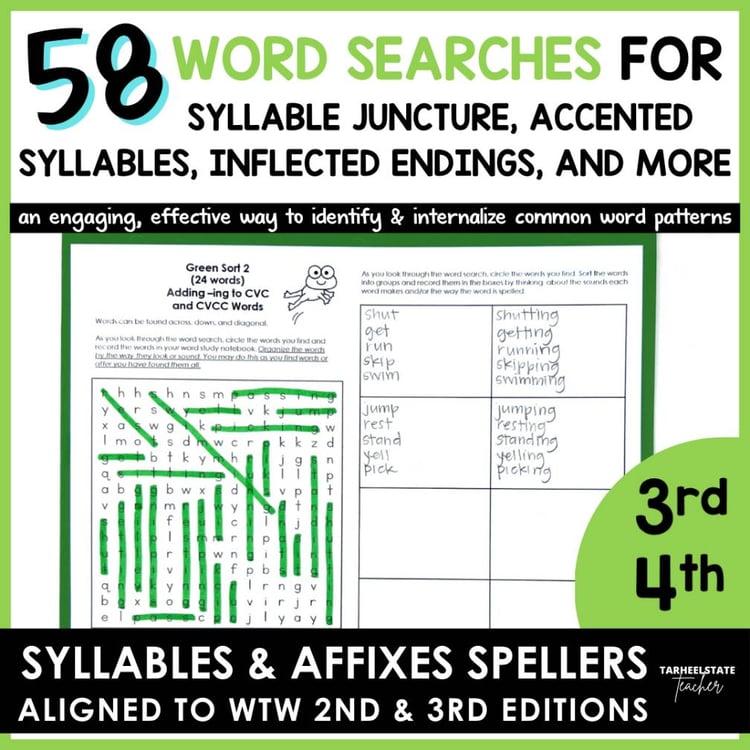 Words Their Way 4th Grade Spelling Syllables Affixes Word Study Word Searches