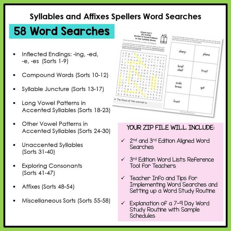 Words Their Way 4th Grade Spelling Syllables Affixes Word Study Word Searches