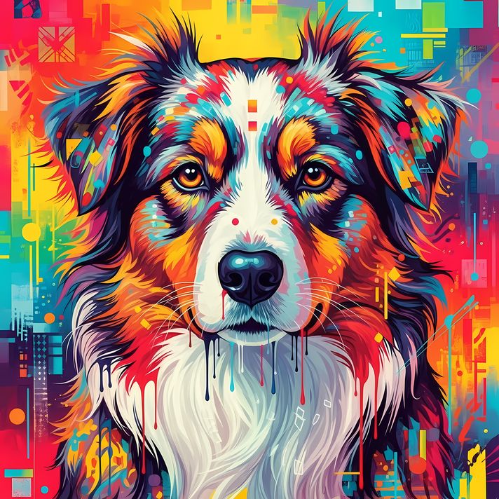 7 stunning Australian Shepherd High-Res Art Images in Psychedelic Pop Art Style