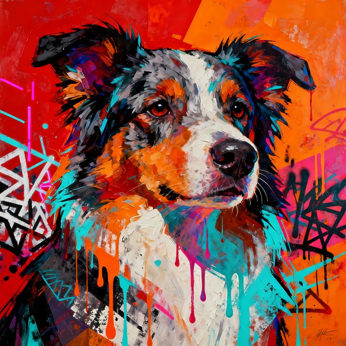 7 stunning Australian Shepherd High-Res Art Images in Psychedelic Pop Art Style