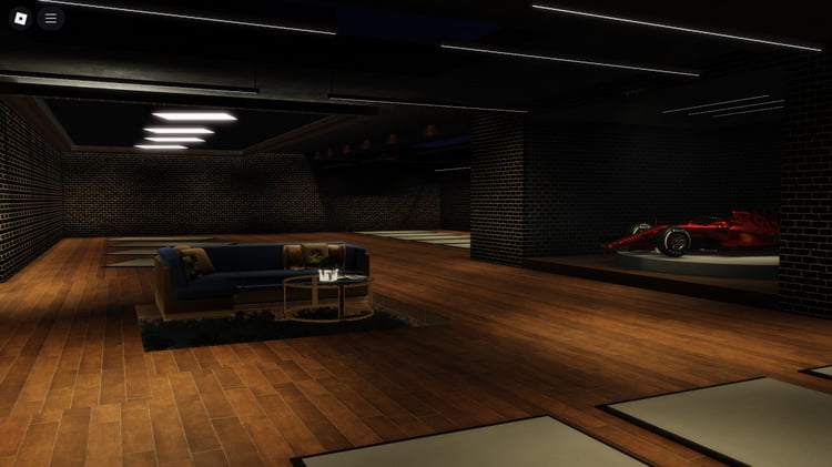 Roblox garage hangout with rotating Formula car