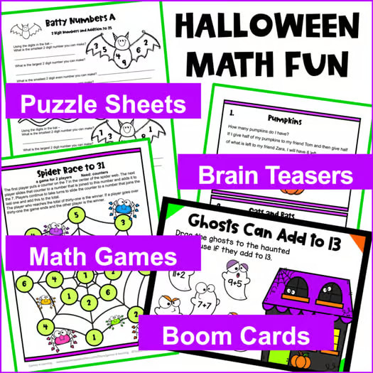 Fun Halloween Math Activities - Worksheets, Games, Brain Teasers & Boom Cards